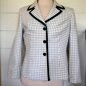 Evan Picone Ivory and Black Windowpane Blazer Suit Jacket Size 14P